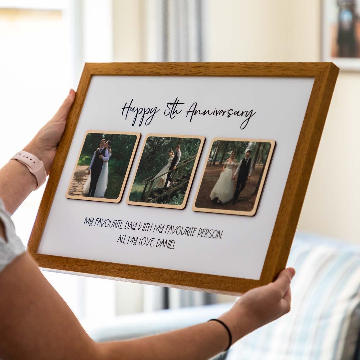 Personalised Wood Photo Framed Print With 3 Photos