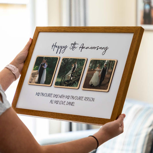 Personalised Wood Photo Framed Print With 3 Photos