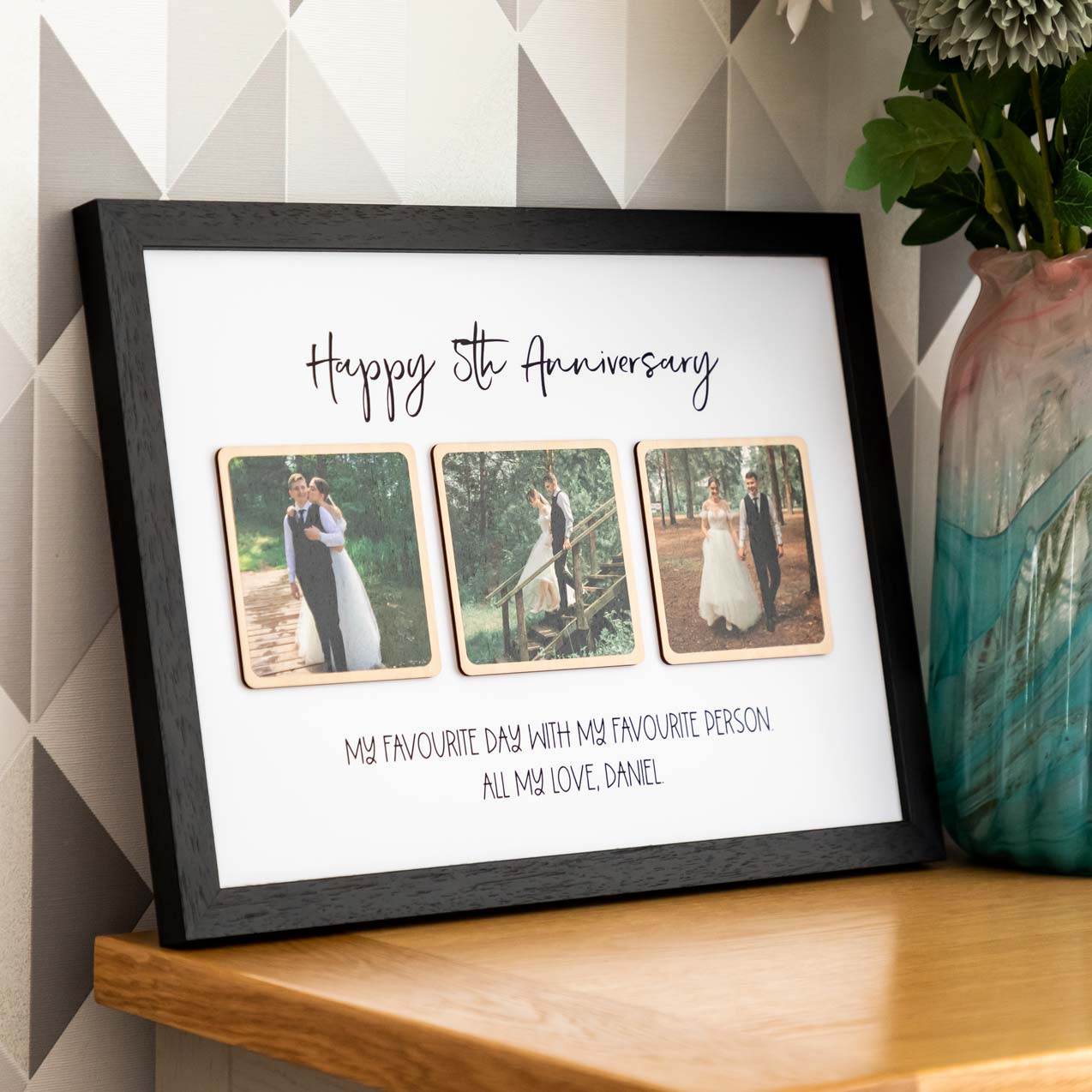 Personalised Wood Photo Framed Print With 3 Photos