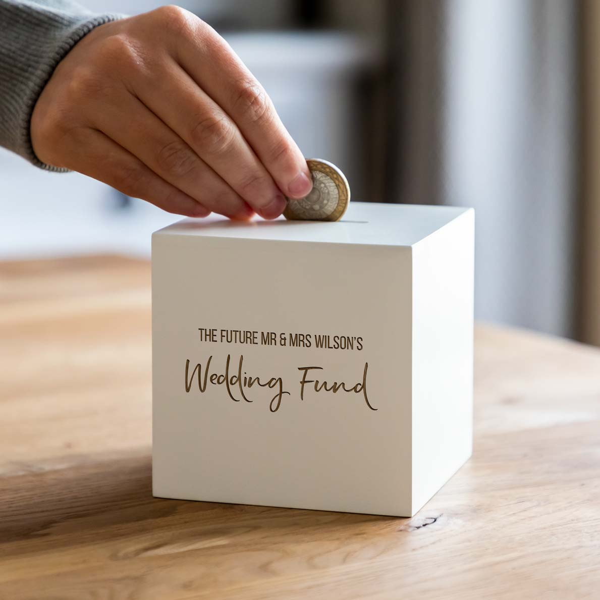 Personalised Wedding Fund White Money Box Engagement Gift