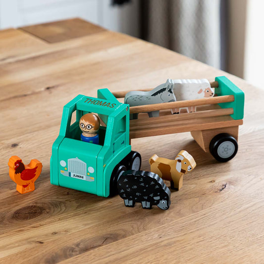 Personalised Farm Lorry With Animals Wooden Play Set