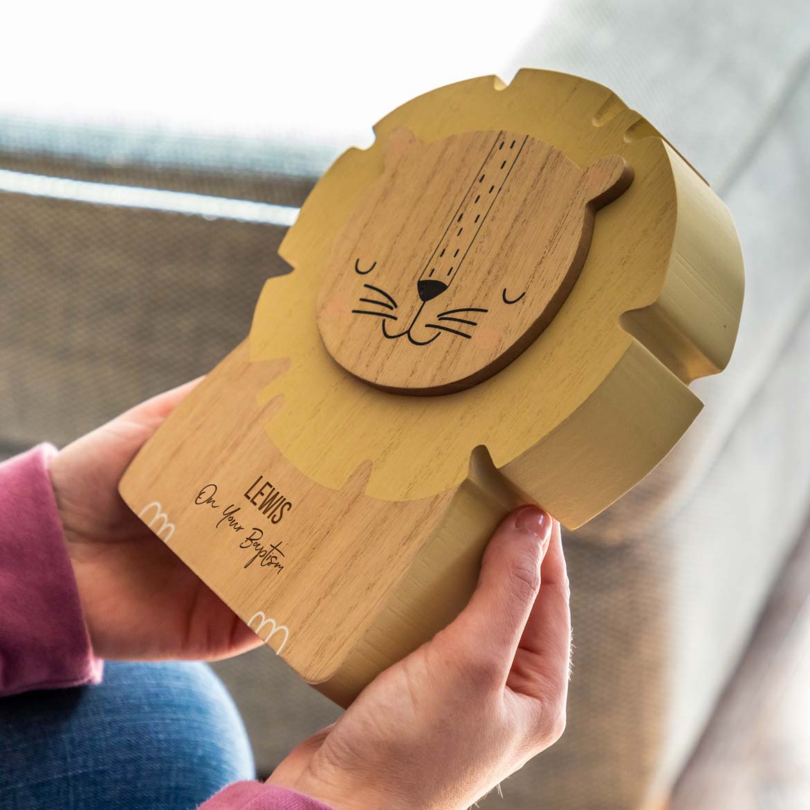 Personalised Lion Money Box For Christening Baptism Naming Day Gift