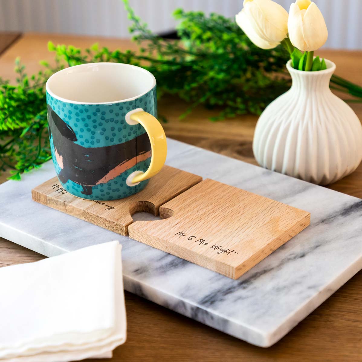 Personalised 5th Anniversary Gift Wood Coasters Set of Two