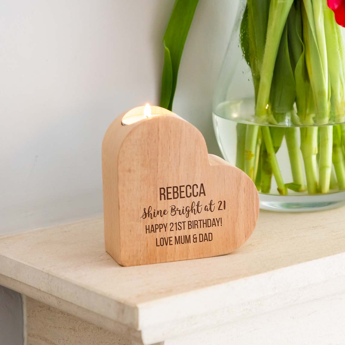 Personalised Heart Candle Holder Milestone Birthday Gift For Her
