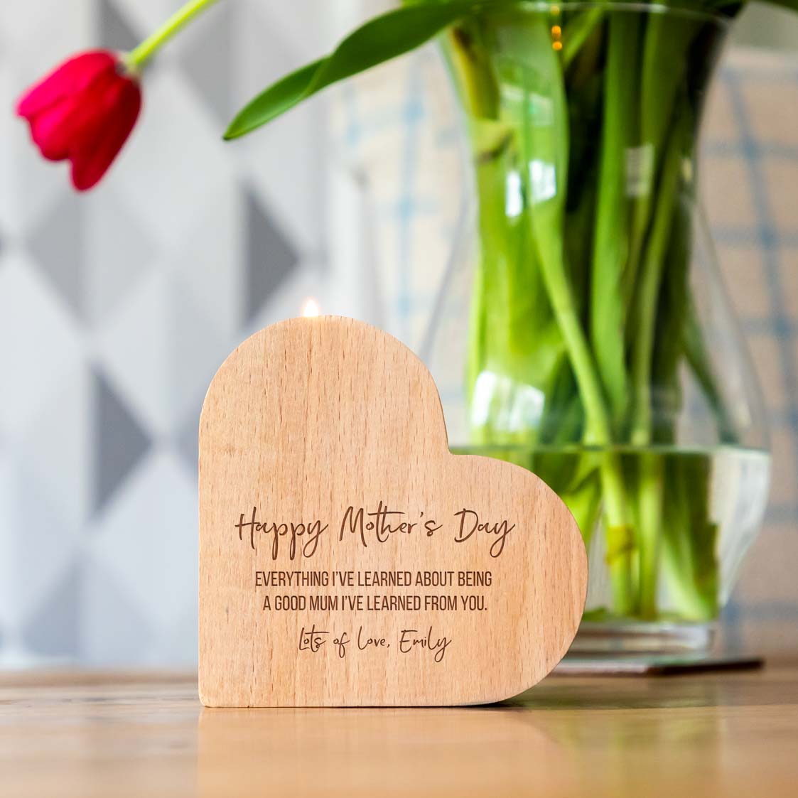 Personalised Happy Mother's Day Heart Candle Holder Gift