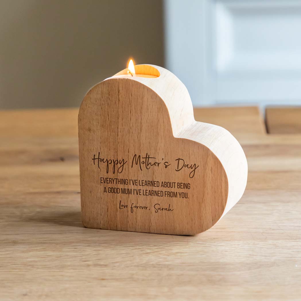 Personalised Happy Mother's Day Heart Candle Holder Gift