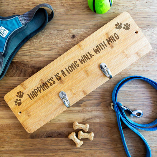 Personalised Dog Lead Hook Holder Happiness Is A Long Walk With