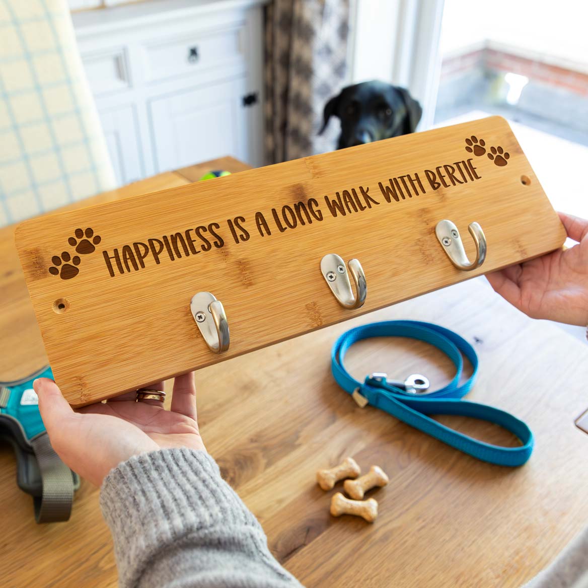 Personalised Dog Lead Hook Holder Happiness Is A Long Walk With