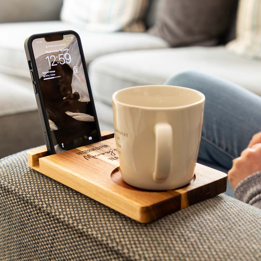 Personalised Reserved For Drink Sofa Coaster Phone Stand