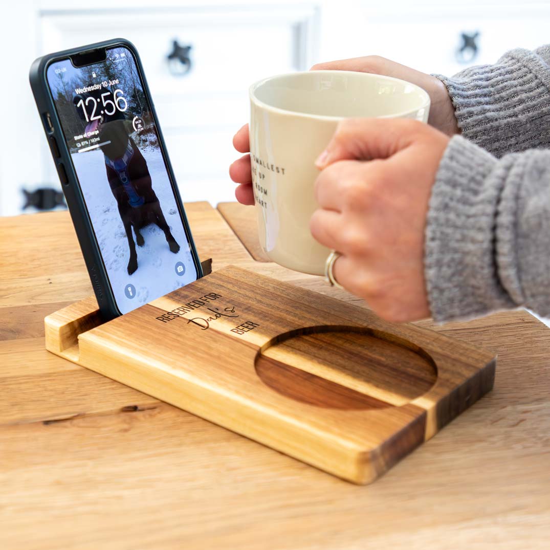 Personalised Reserved For Drink Sofa Coaster Phone Stand