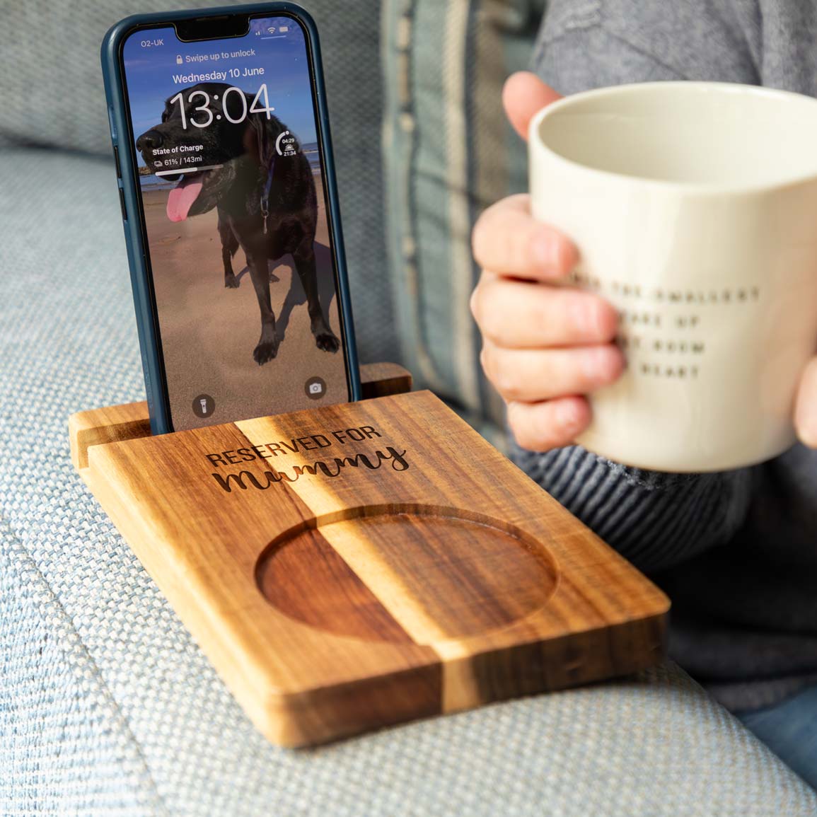 Personalised Phone Stand Sofa Coaster Reserved For