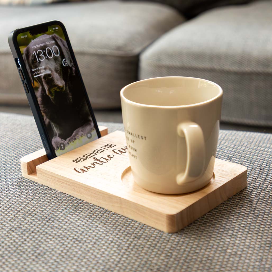 Personalised Phone Stand Sofa Coaster Reserved For