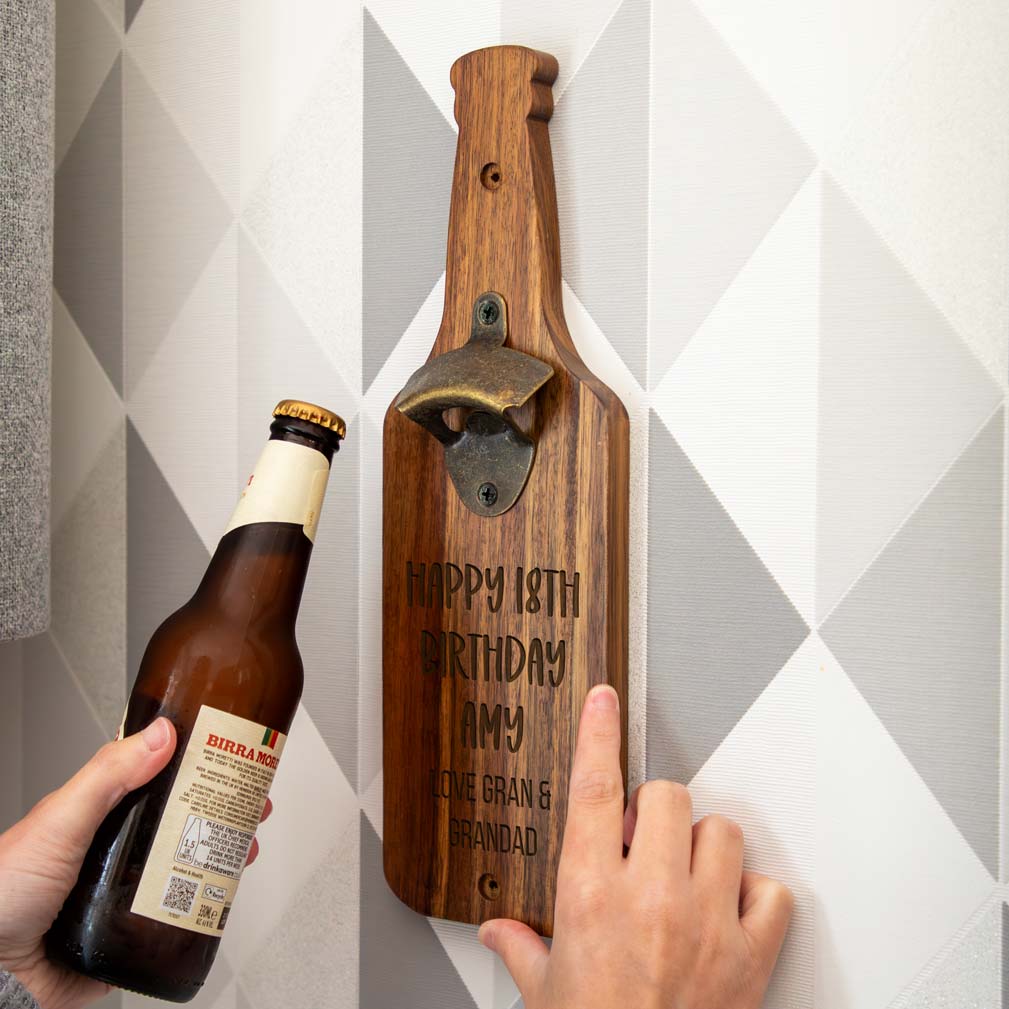 Personalised Wall Mounted Bottle Opener Happy 18th Birthday Gift