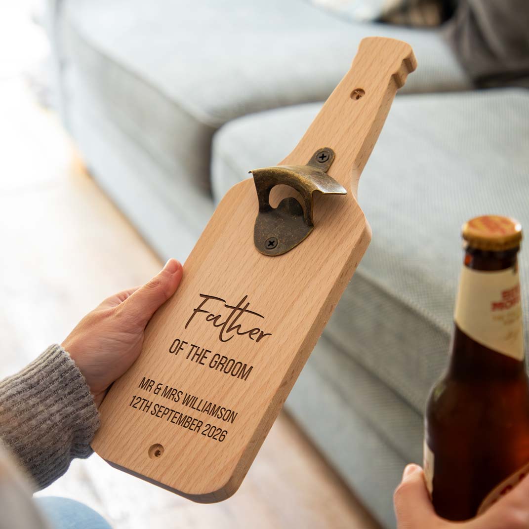 Personalised Wall Mounted Bottle Opener Father of the Bride or Groom Gift
