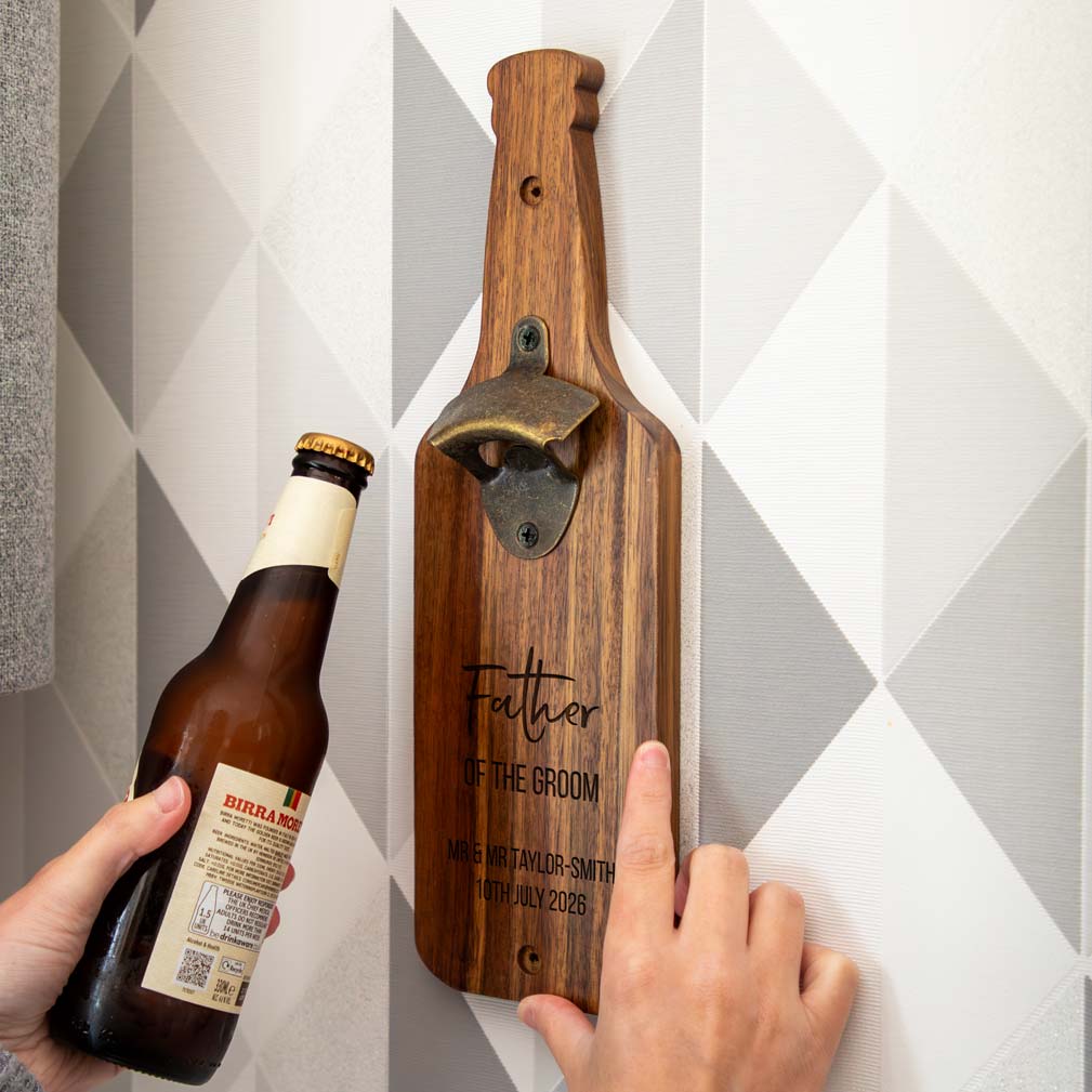 Personalised Wall Mounted Bottle Opener Father of the Bride or Groom Gift