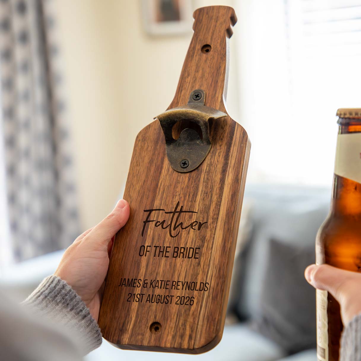 Personalised Wall Mounted Bottle Opener Father of the Bride or Groom Gift