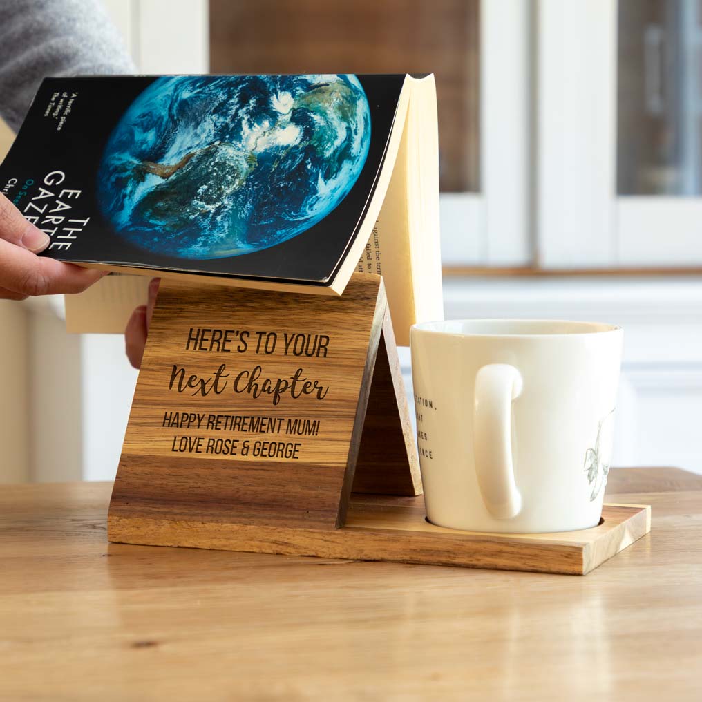 Personalised Book Stand and Coaster Here's To Your Next Chapter Gift