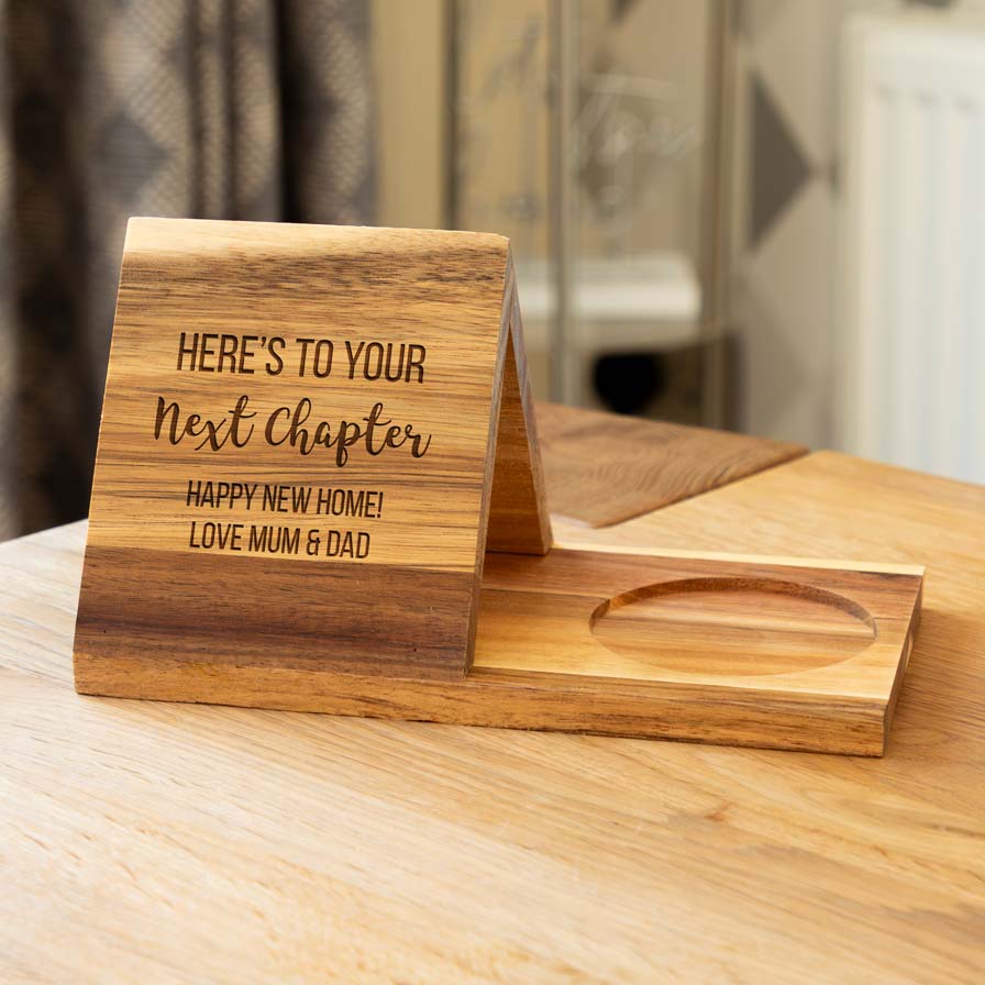 Personalised Book Stand and Coaster Here's To Your Next Chapter Gift