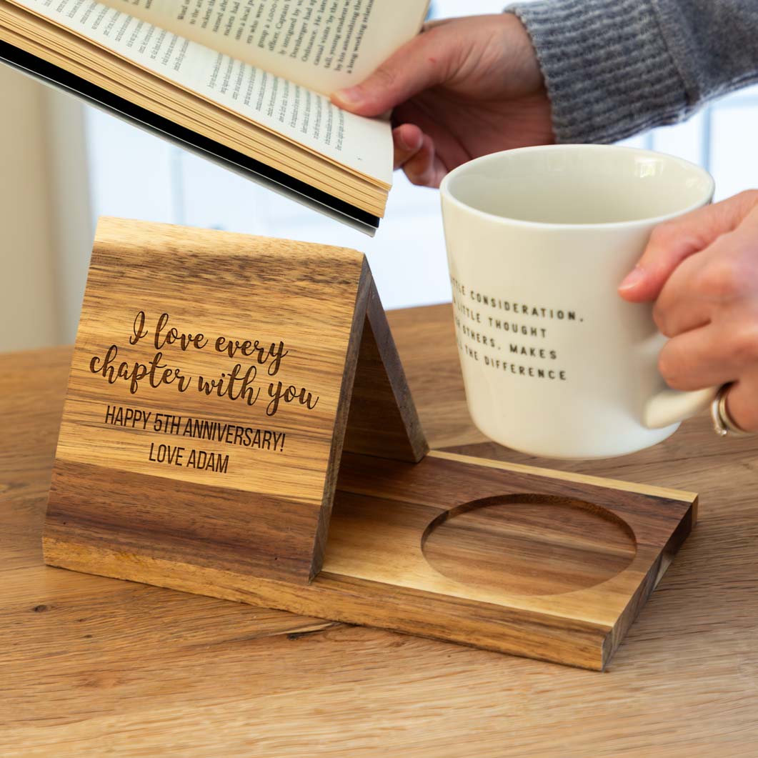 Personalised Book Stand and Coaster I Love Every Chapter With You Anniversary Gift