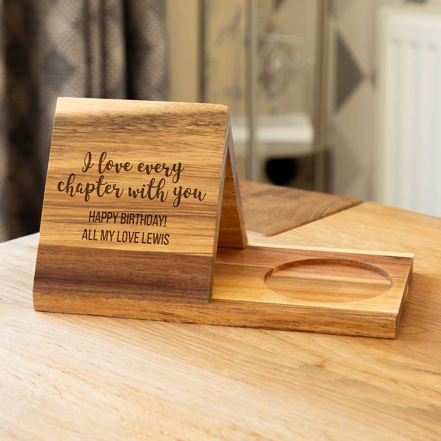 Personalised Book Stand and Coaster I Love Every Chapter With You Anniversary Gift