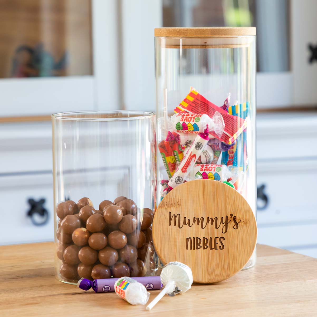 Personalised Nibbles Snack Jar With Bamboo Lid