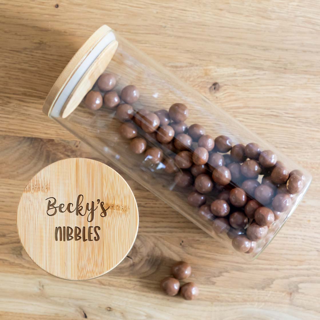 Personalised Nibbles Snack Jar With Bamboo Lid