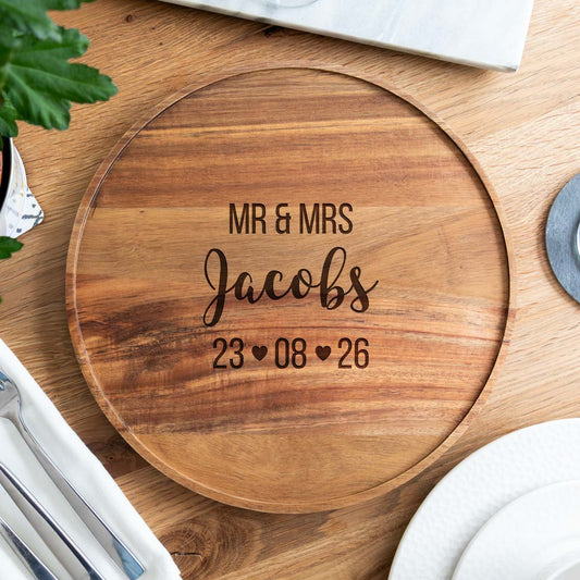 Personalised Wedding or Anniversary Serving Board Acacia Wood Gift