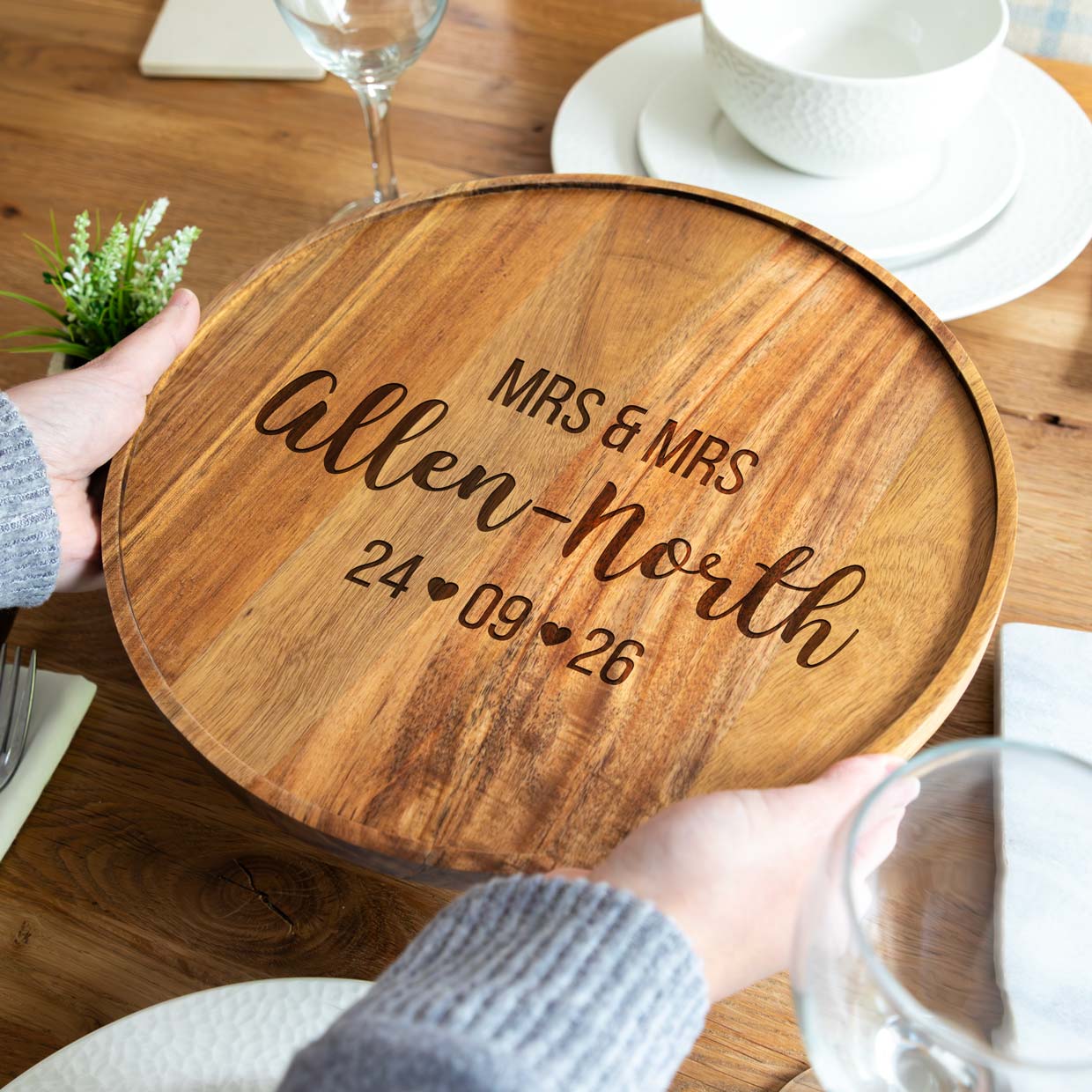 Personalised Wedding or Anniversary Serving Board Acacia Wood Gift