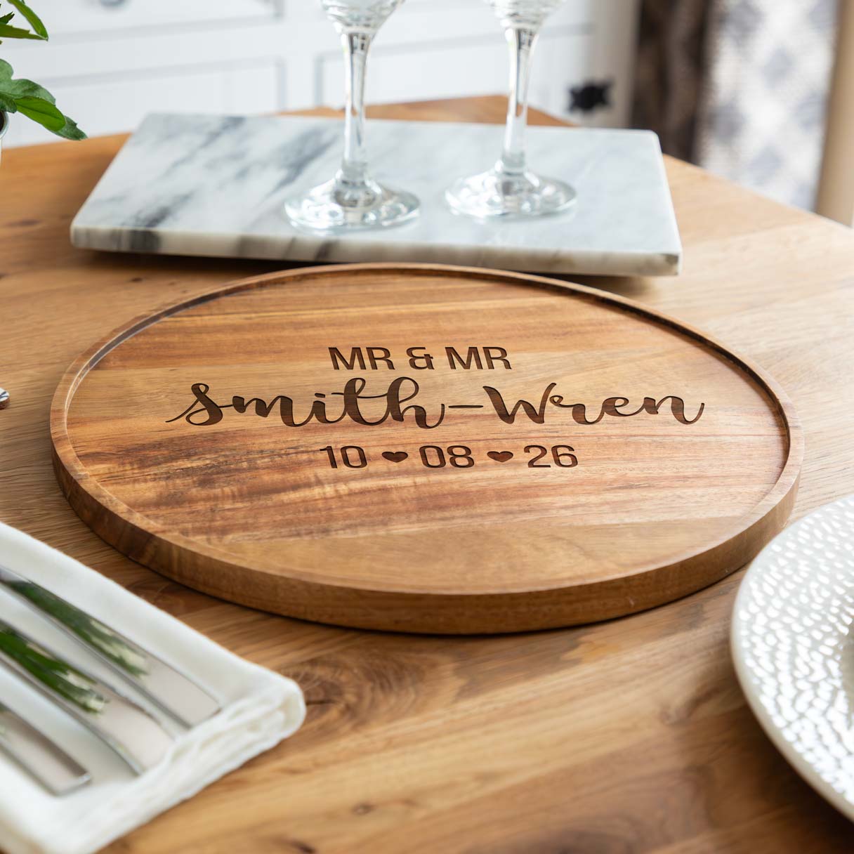 Personalised Wedding or Anniversary Serving Board Acacia Wood Gift
