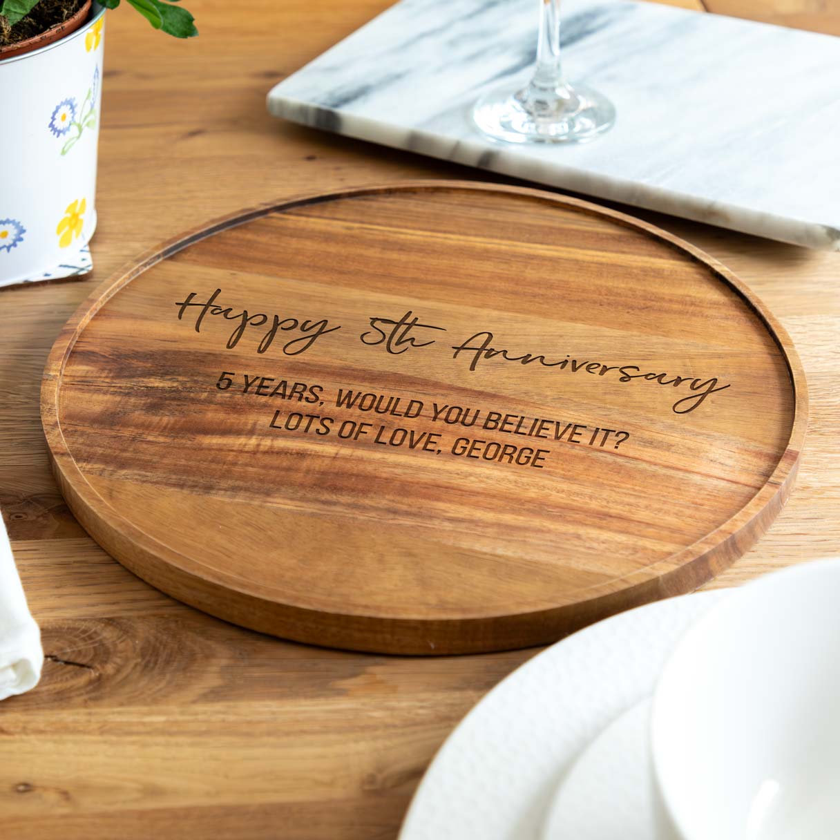 Personalised 5th Anniversary Gift Acacia Wood Serving Board