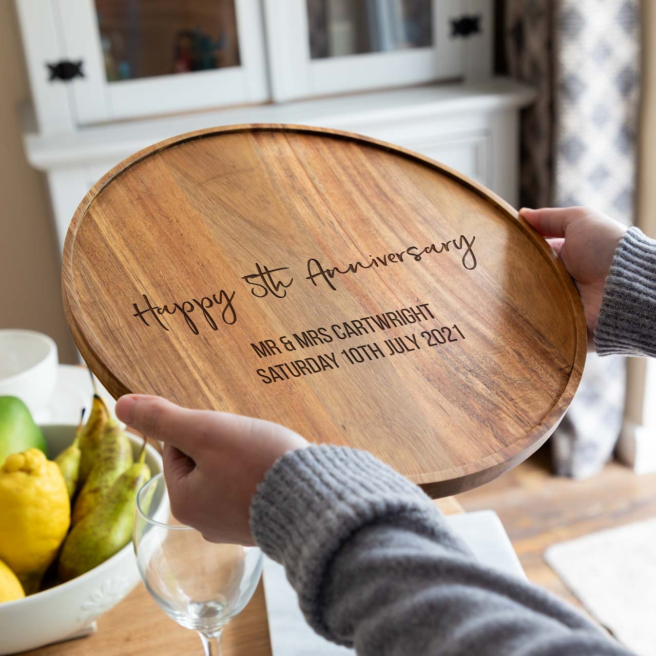 Personalised 5th Anniversary Gift Acacia Wood Serving Board