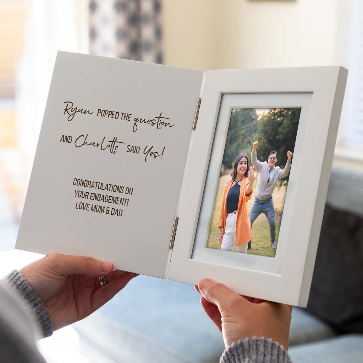 Personalised Engagement Gift White Folding Photo Frame