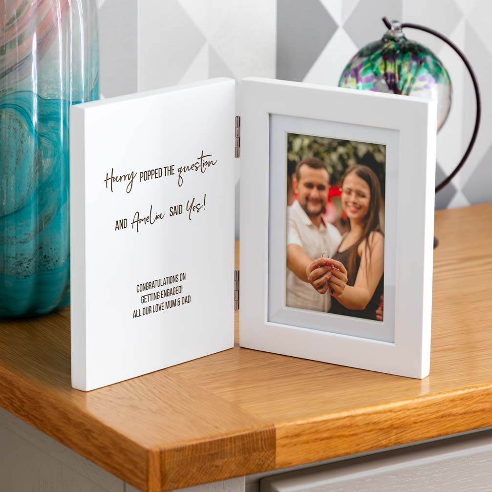 Personalised Engagement Gift White Folding Photo Frame