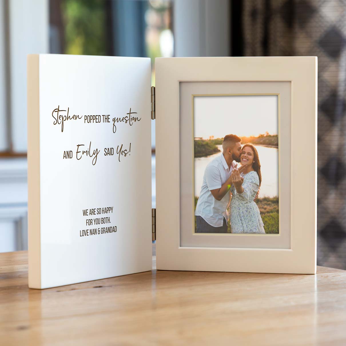 Personalised Engagement Gift White Folding Photo Frame