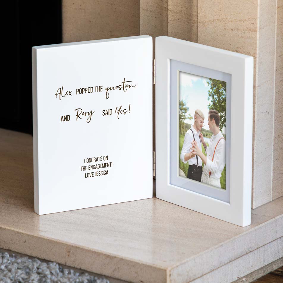 Personalised Engagement Gift White Folding Photo Frame