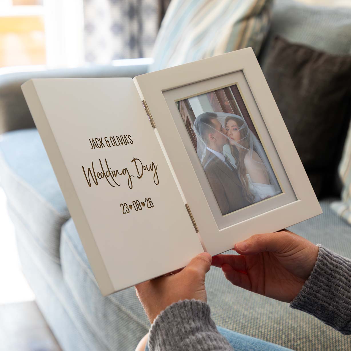 Personalised Wedding Day Gift White Folding Photo Frame