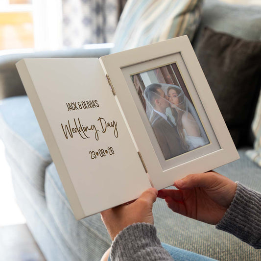 Personalised Wedding Day Gift White Folding Photo Frame