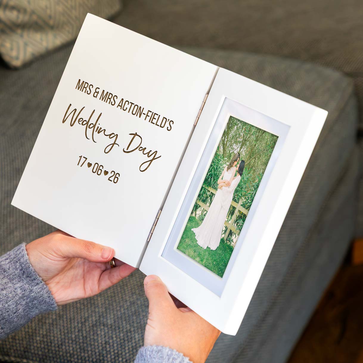 Personalised Wedding Day Gift White Folding Photo Frame