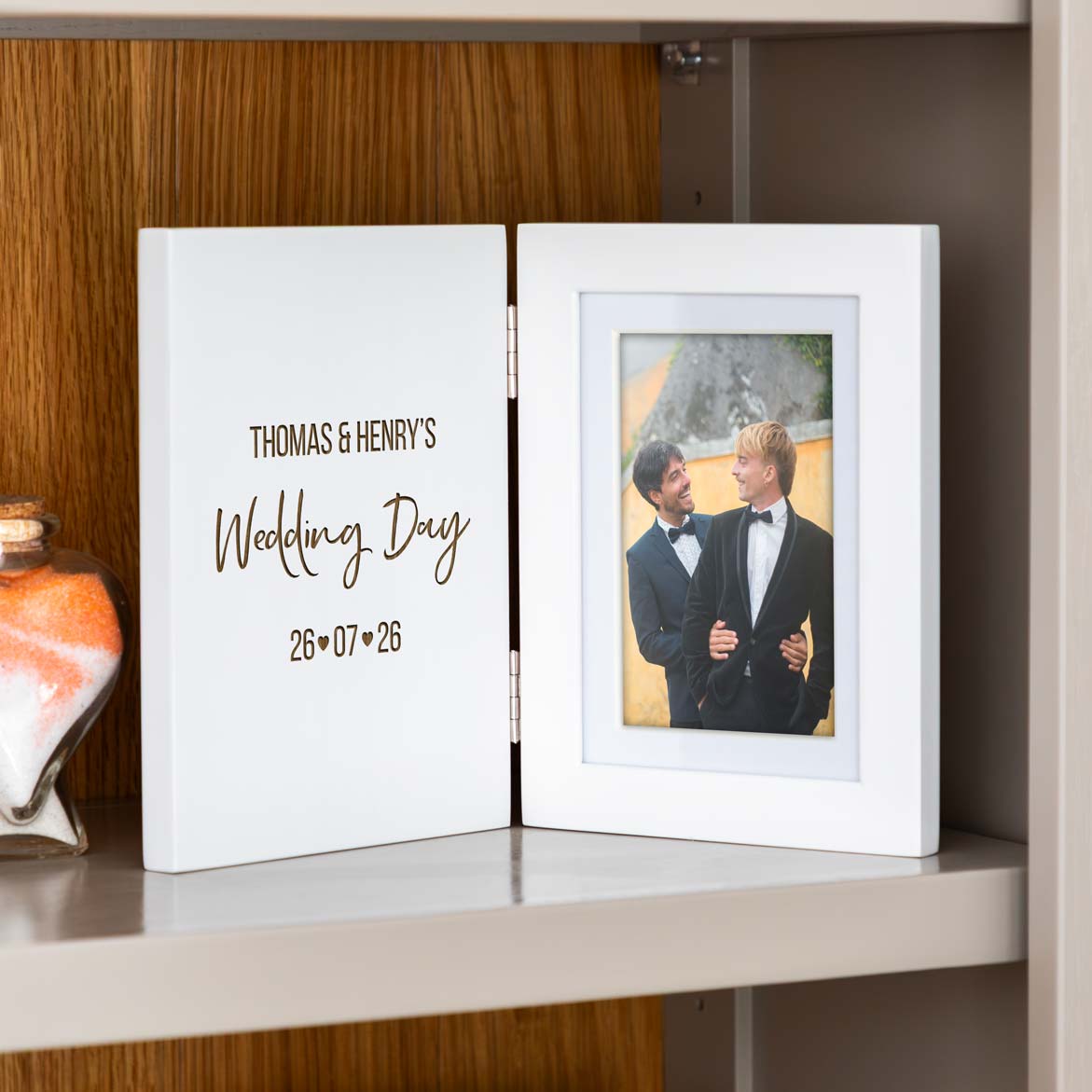 Personalised Wedding Day Gift White Folding Photo Frame