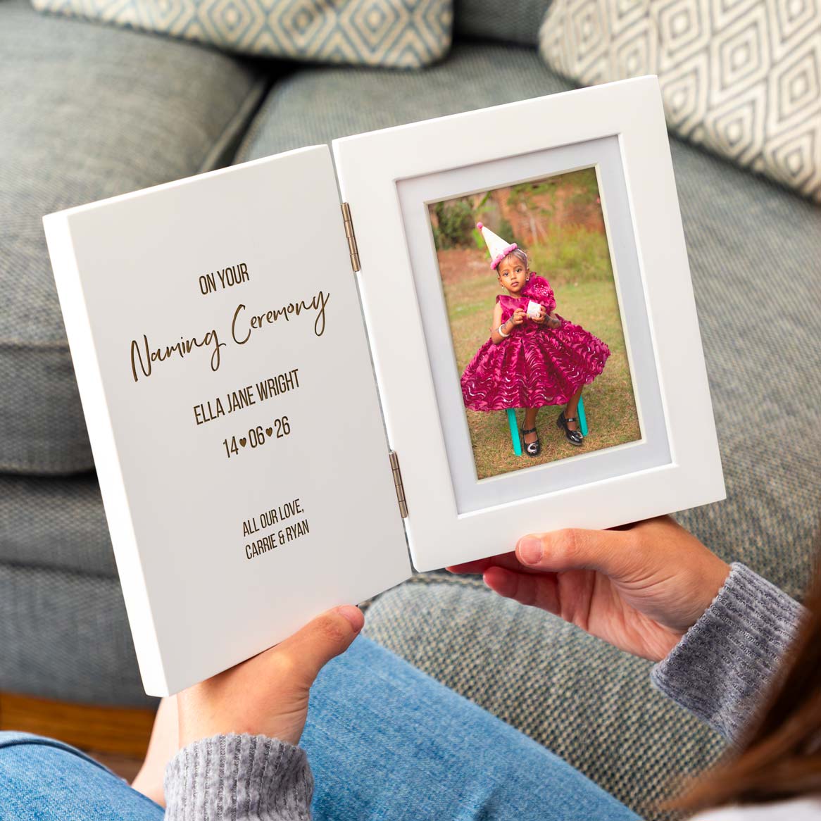 Personalised White Folding Photo Frame Christening Baptism Naming Day Gift
