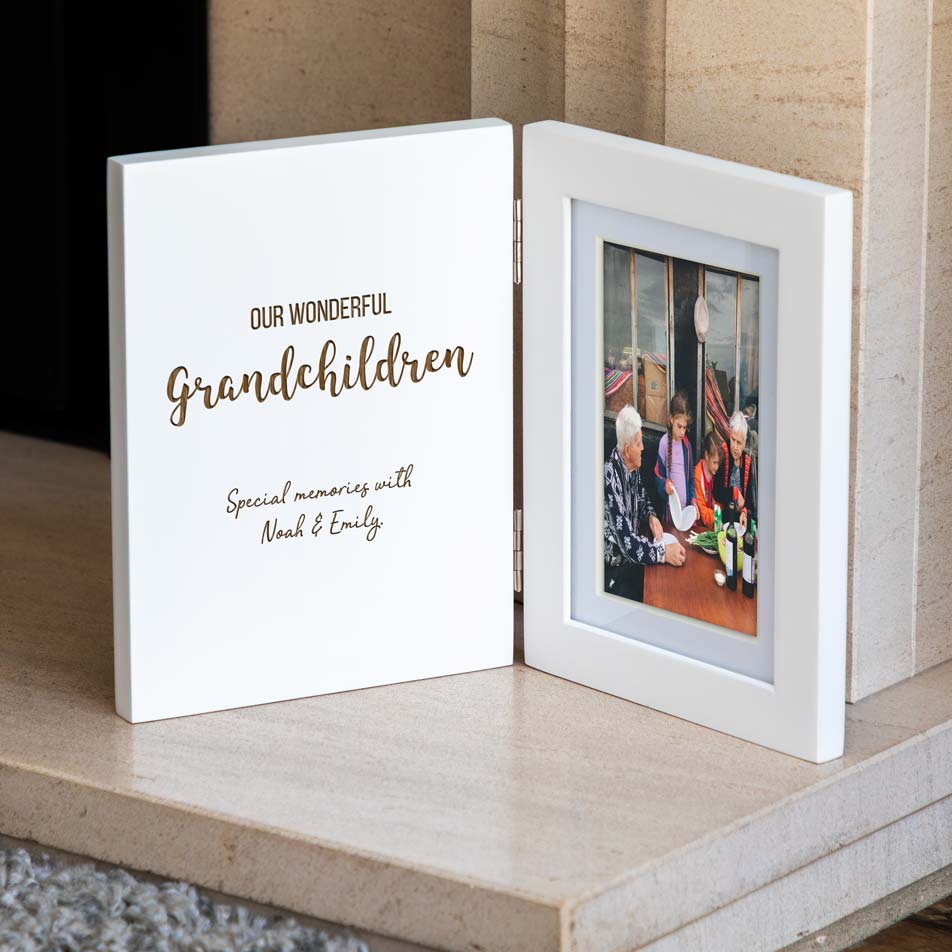 Personalised Grandchildren White Folding Photo Frame Gift For Grandparent