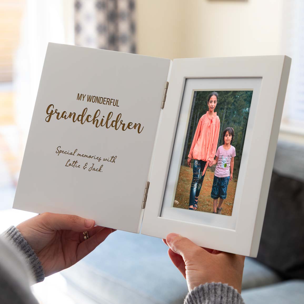 Personalised Grandchildren White Folding Photo Frame Gift For Grandparent
