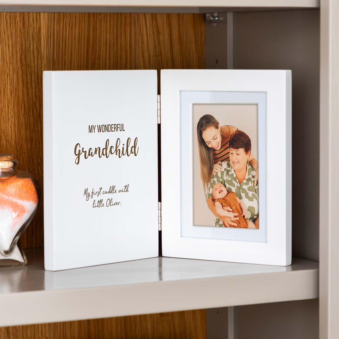 Personalised Grandchildren White Folding Photo Frame Gift For Grandparent