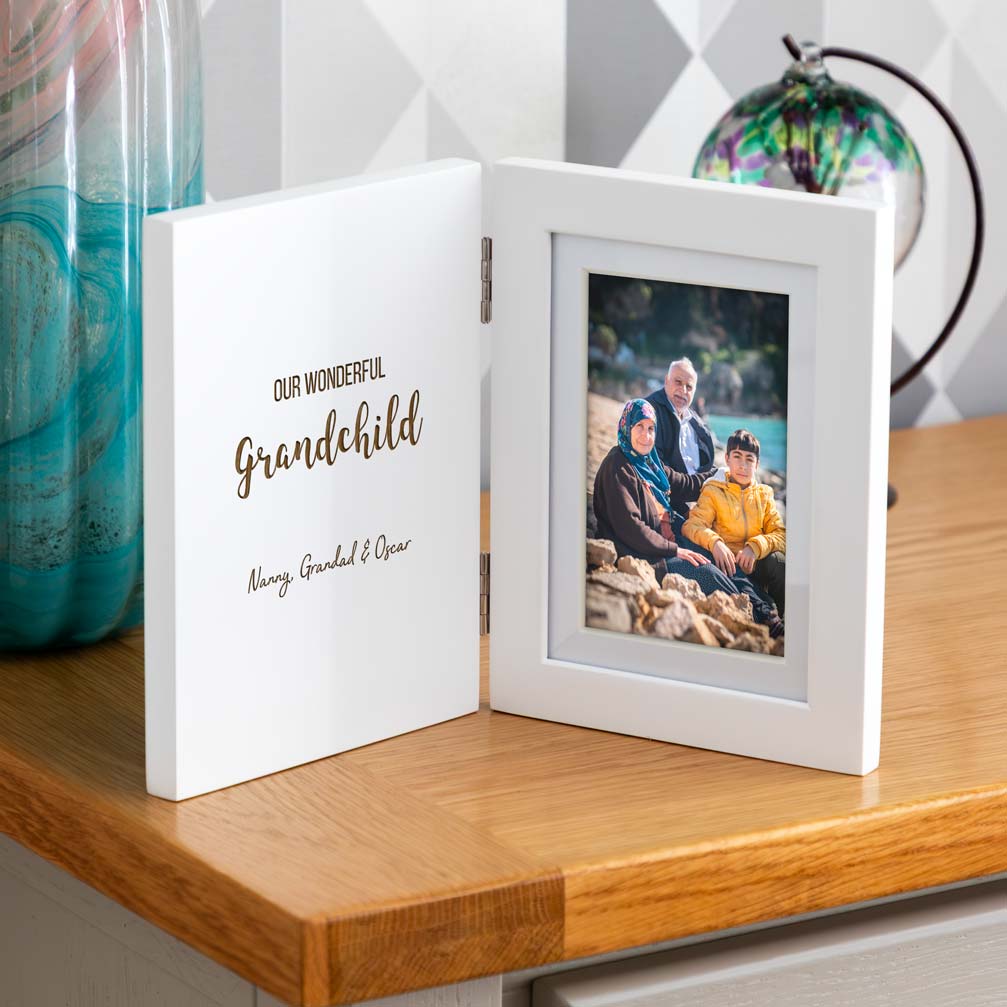 Personalised Grandchildren White Folding Photo Frame Gift For Grandparent