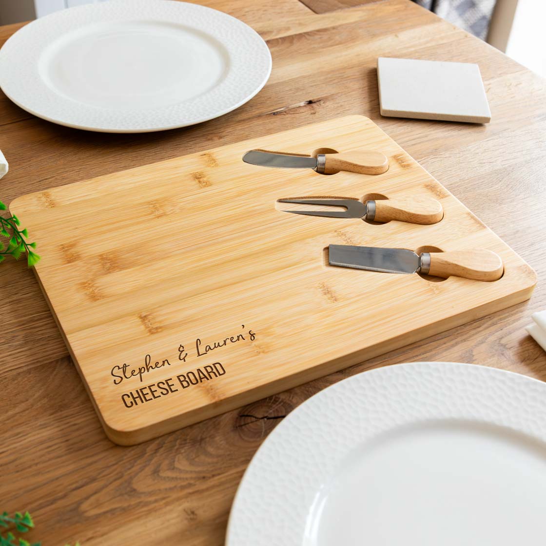 Personalised Cheese Board With Knives Set