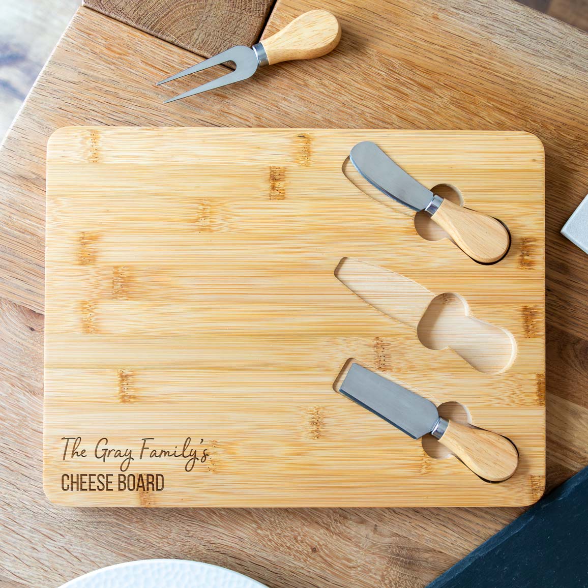 Personalised Cheese Board With Knives Set