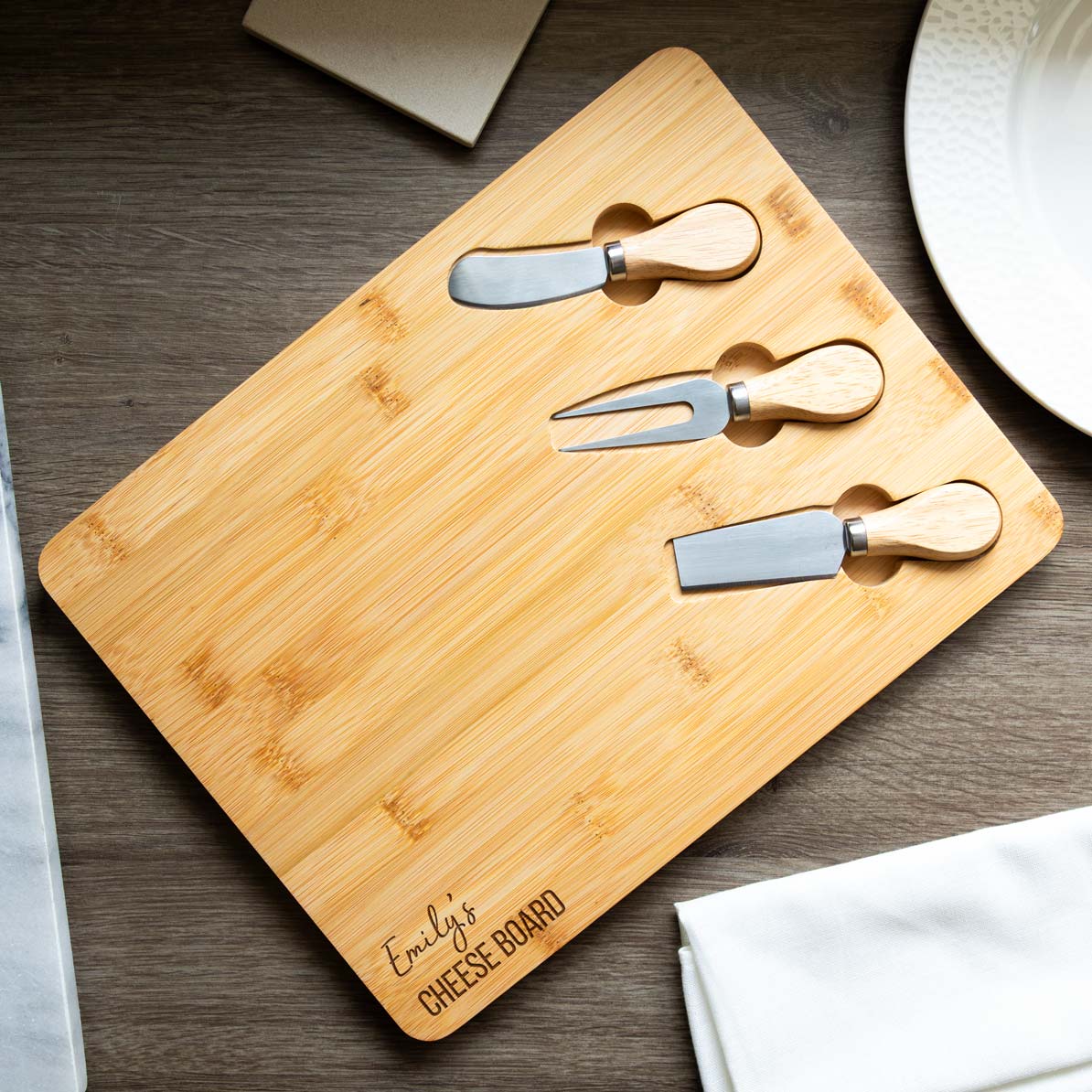 Personalised Cheese Board With Knives Set