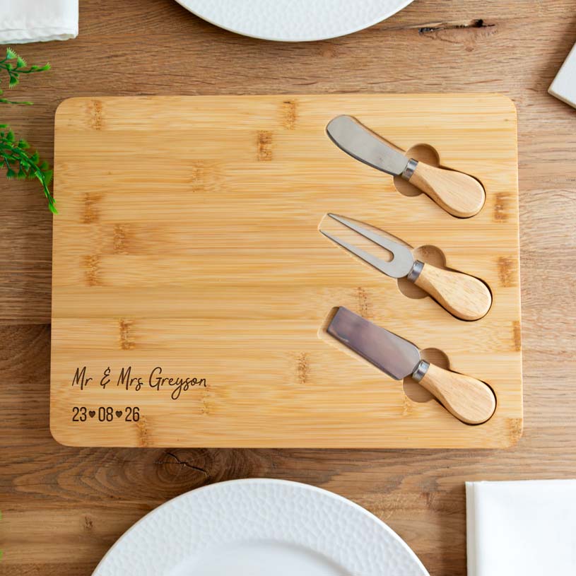 Personalised Cheese Board With Knives Set Wedding or Anniversary Gift