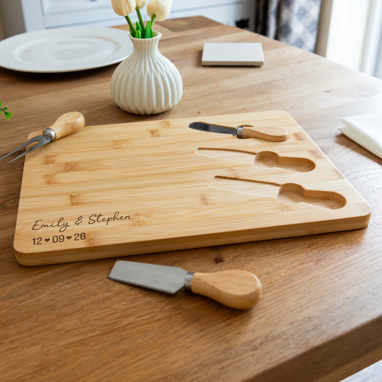 Personalised Cheese Board With Knives Set Wedding or Anniversary Gift