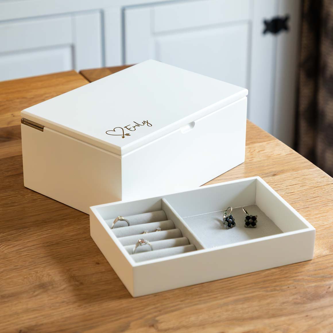 Personalised Heart Jewellery Box With Lift Out Tray